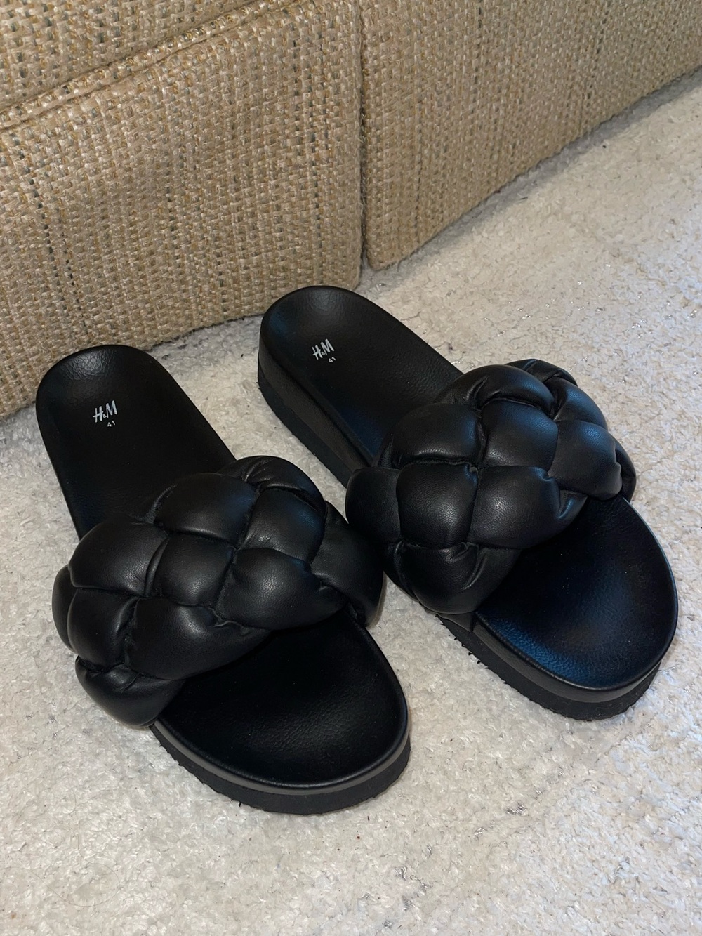 H&M platform puffy woven slide sandals